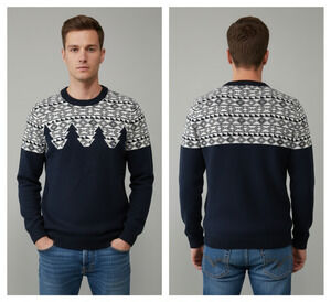 Selected Homme Jacquard knit Nordic Sweater Men's Blue Cotton Denmark size-M